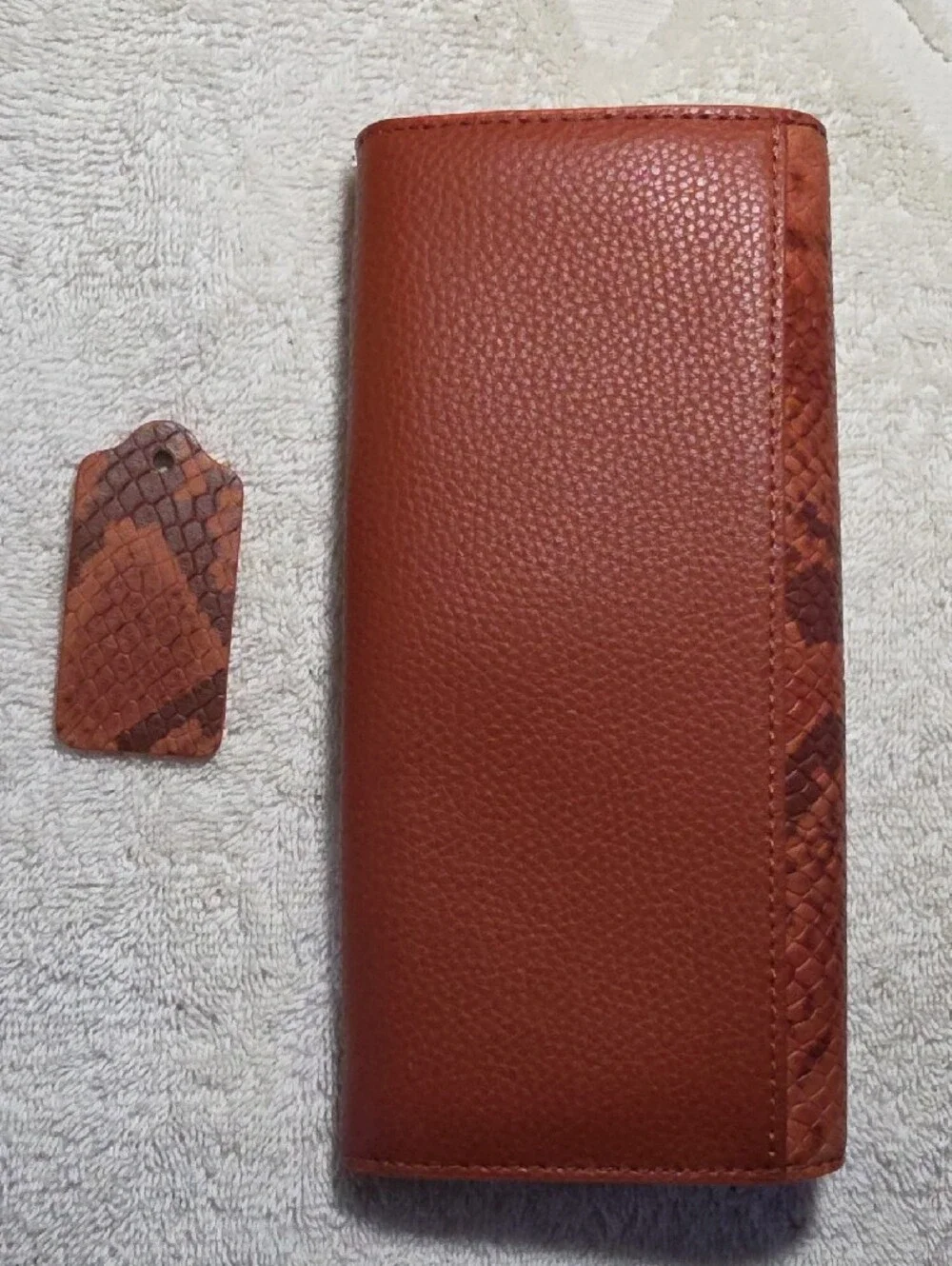 Coach Rust Leather Shoulder Bag with Snakeskin-Print Trim